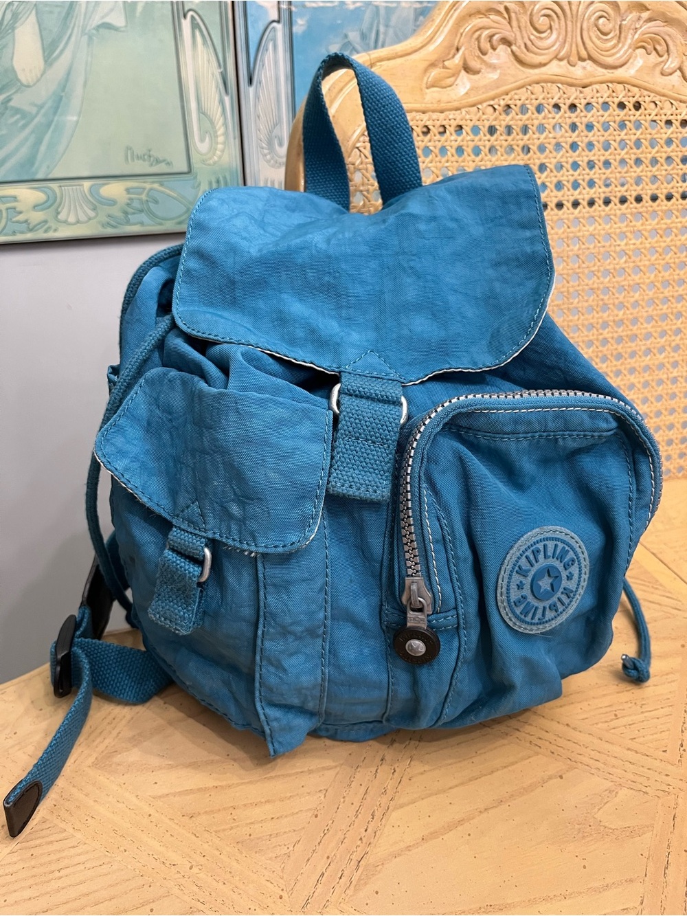 Kipling Blue Nylon Backpack with Front Pockets